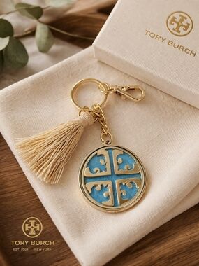 Tory Burch Blue & Gold Tassel Keychain